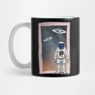 Floating astronaut Ufo alien abduction funny cute spaceship moon mars cosmic space Mug